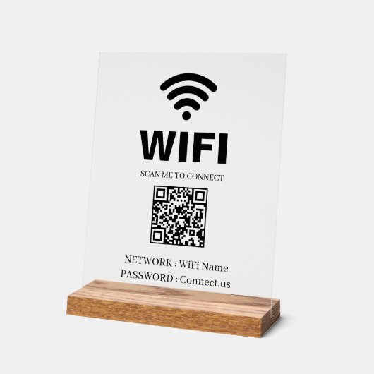 WiFi QR Code White Acrylic Sign (Angle)