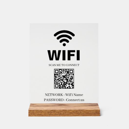 WiFi QR Code White Acrylic Sign Acryl Bord (Voorkant)