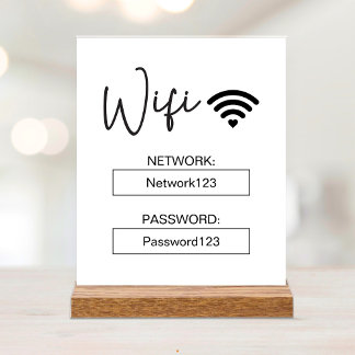 Wifi-teken Wifi-wachtwoord Witte Acryl Tafelkaart Bord