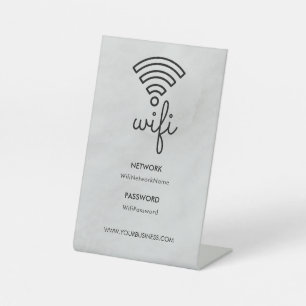 Wifi-wachtwoord en gepersonaliseerd netwerk reclamebord met voetstuk