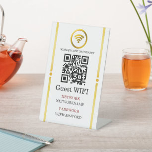 Wifi-wachtwoord en gepersonaliseerd netwerk reclamebord met voetstuk