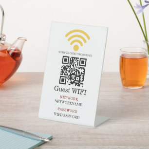 Wifi-wachtwoord en gepersonaliseerd netwerk reclamebord met voetstuk