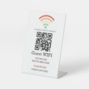 Wifi-wachtwoord en netwerk gepersonaliseerd reclamebord met voetstuk