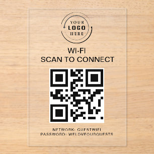WiFi-wachtwoord   QR-codescan om verbinding te mak Acryl Uitnodigingen