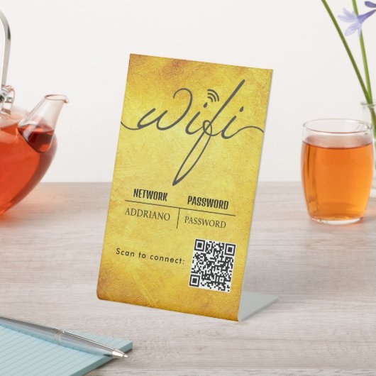 WiFi-wachtwoordcode Gold Business Logo QR-code Reclamebord Met Voetstuk (Insitu)