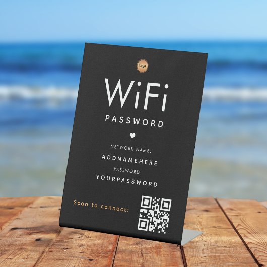 WiFi-wachtwoordcode Gold Business Logo QR-code Reclamebord Met Voetstuk
