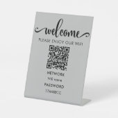 WIFI welkomstQR-code | Geniet van onze Wifi Grey Reclamebord Met Voetstuk (Voorkant)