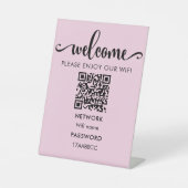 WIFI welkomstQR-code | Geniet van onze WiFi-roze Reclamebord Met Voetstuk (Voorkant)