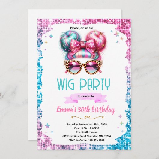 Wig party invitation  (Devant / Derrière)
