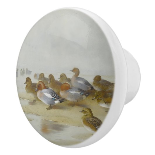 Wigeon en Blauwgroen door de waterkant, Art Keramische Knop (Rechts)