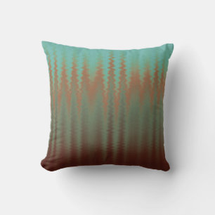 Wiggly Sand Strips Turquoise Donkerrood Sinaasappe Kussen