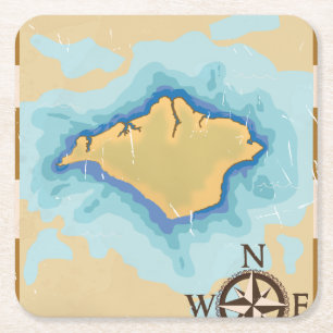 Wight schatkaart reisposter vierkante kartonnen onderzetter
