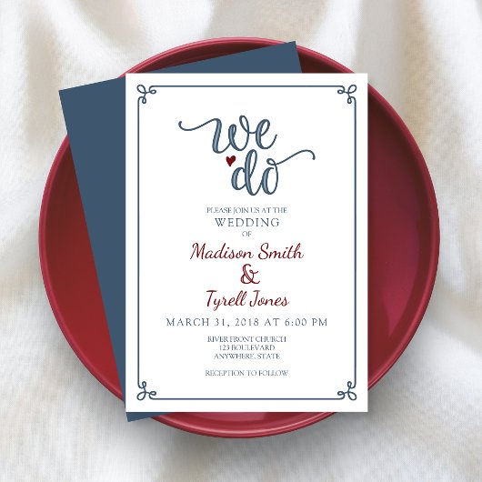 "Wij doen" Dusty Blue & Red Wedding Kaart