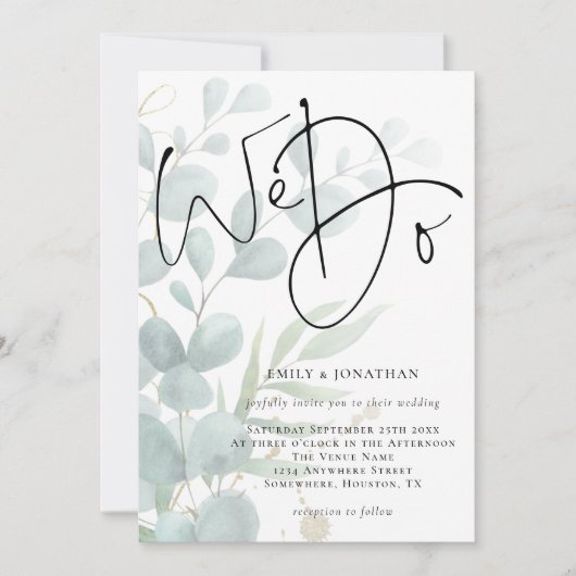 Wij doen modern script Eucalyptus bruiloft Kaart (Voorkant)