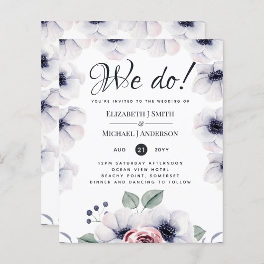 Wij doen Navy Blauwe Witte Bloemige Trouw Uitnodig (Voorkant / Achterkant)