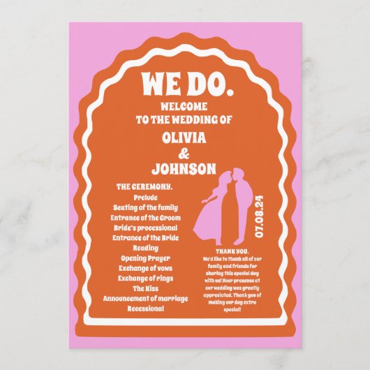 Wij doen Oranje Retro Arch Bruiloft Orde van Servi Programma (Voorkant)