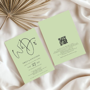 Wij doen QR Code Limoen Cream Green Wedding Kaart