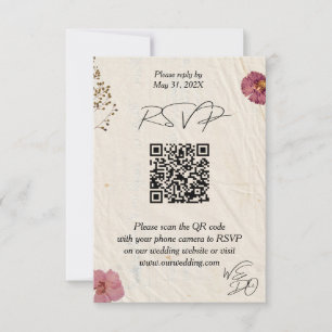 Wij doen Shabby Chic bruiloft geperste bloemen RSVP Kaartje