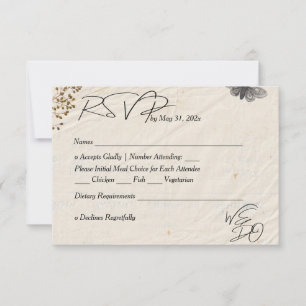 Wij doen Shabby Chic bruiloft geperste bloemen RSVP Kaartje