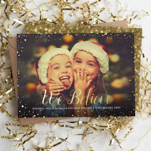 Wij Geloven   Gold Glitz Foto Overlay Folie Feestdagenkaart