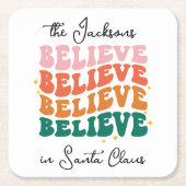 Wij geloven in Sinterklaas Kerstmis retro Vierkante Kartonnen Onderzetter (Voorkant)
