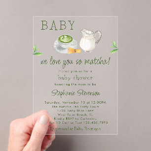 Wij houden van je dus Matcha Green Tea Baby shower Acryl Uitnodigingen