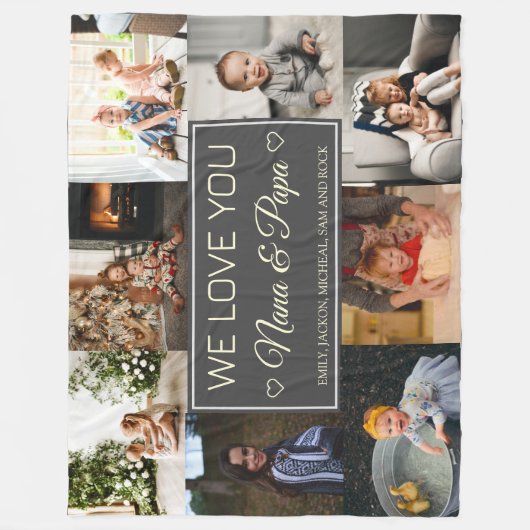 Wij houden van u Nana & Papa 8 foto fleece deken (Voorkant)