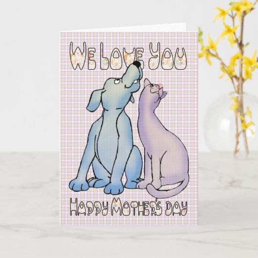Wij houden van uw hond en kat moederdag kaart (Gele Bloem)