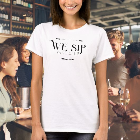 Wij nippen Wine Club Custom Crest leden T-shirt