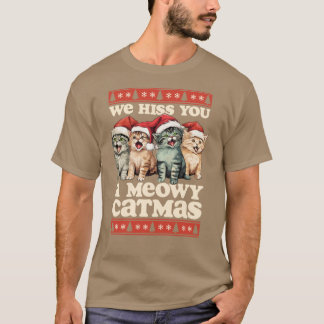 Wij sissen je een Meowy Kerstmis Grappige Kat Kers T-shirt