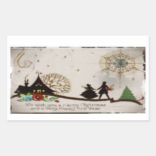 Wij wensen u een prettig kerstSilhouette Rechthoekige Sticker