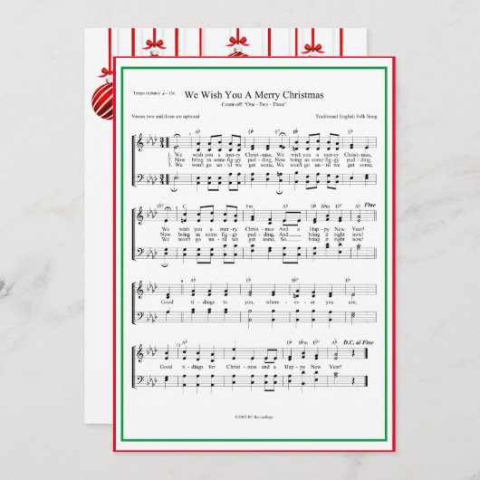 Wij wensen u een prettige kerstmuziek feestdagenkaart (Voorkant / Achterkant)