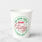 Wij wensen u een vrolijk kerstfeest rood en groen papieren bekers (Achterkant)