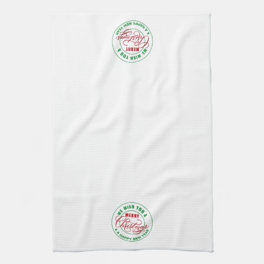 Wij wensen u een vrolijk kerstfeest rood en groen theedoek (Verticaal)