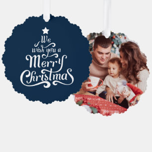 Wij wensen u een vrolijke kerst schattige foto ornament kaart