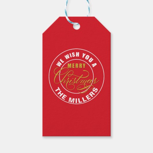 Wij wensen u een vrolijke Kerstmis Custom Name Red Cadeaulabel (Voorkant)