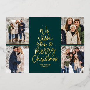 Wij wensen u een Vrolijke Kerstmis groene vier fot Folie Feestdagenkaart
