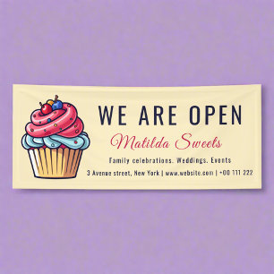 Wij zijn open Schattige Kleurrijke Cupcake Sweets Spandoek