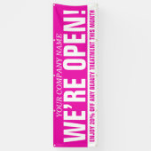 Wij zijn open schoonheidszaken roze witte signage spandoek (Verticaal)