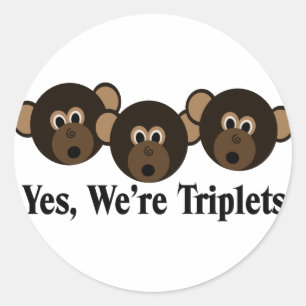 Wij zijn Triplets Apen Ronde Sticker