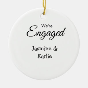 Wij zijn verloofd koppel naam romantisch stijlvol keramisch ornament