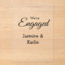 Wij zijn verloofd naam romantisch stijlvol eenvoud acryl uitnodigingen