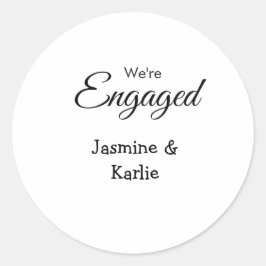 Wij zijn verloofd naam romantisch stijlvol eenvoud ronde sticker