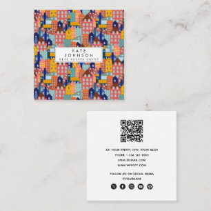 Wijk Blok Stads Huizen QR Code Vierkante Visitekaartje