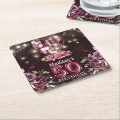 Wijn & Ballonnen 50e verjaardag gepersonaliseerd Vierkante Kartonnen Onderzetter (Schuin)