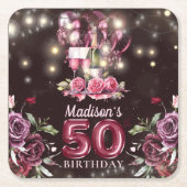 Wijn & Ballonnen 50e verjaardag gepersonaliseerd Vierkante Kartonnen Onderzetter (Voorkant)