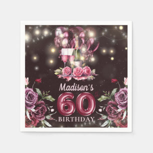 Wijn & ballonnen 60e verjaardag gepersonaliseerd servet