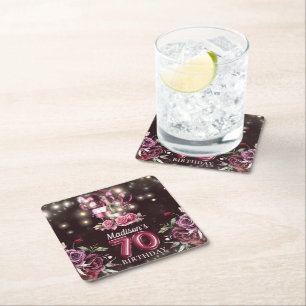 Wijn & Ballonnen 70e verjaardag gepersonaliseerd Vierkante Kartonnen Onderzetter