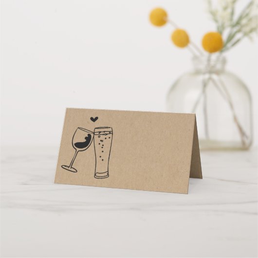Wijn & Bier Toast Gevouwen Tent Stijl Plaats Kaart (Voorkant)