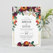  wijn, blush en verbrand Oranje Floral Invitati Kaart (Staand voorkant)
